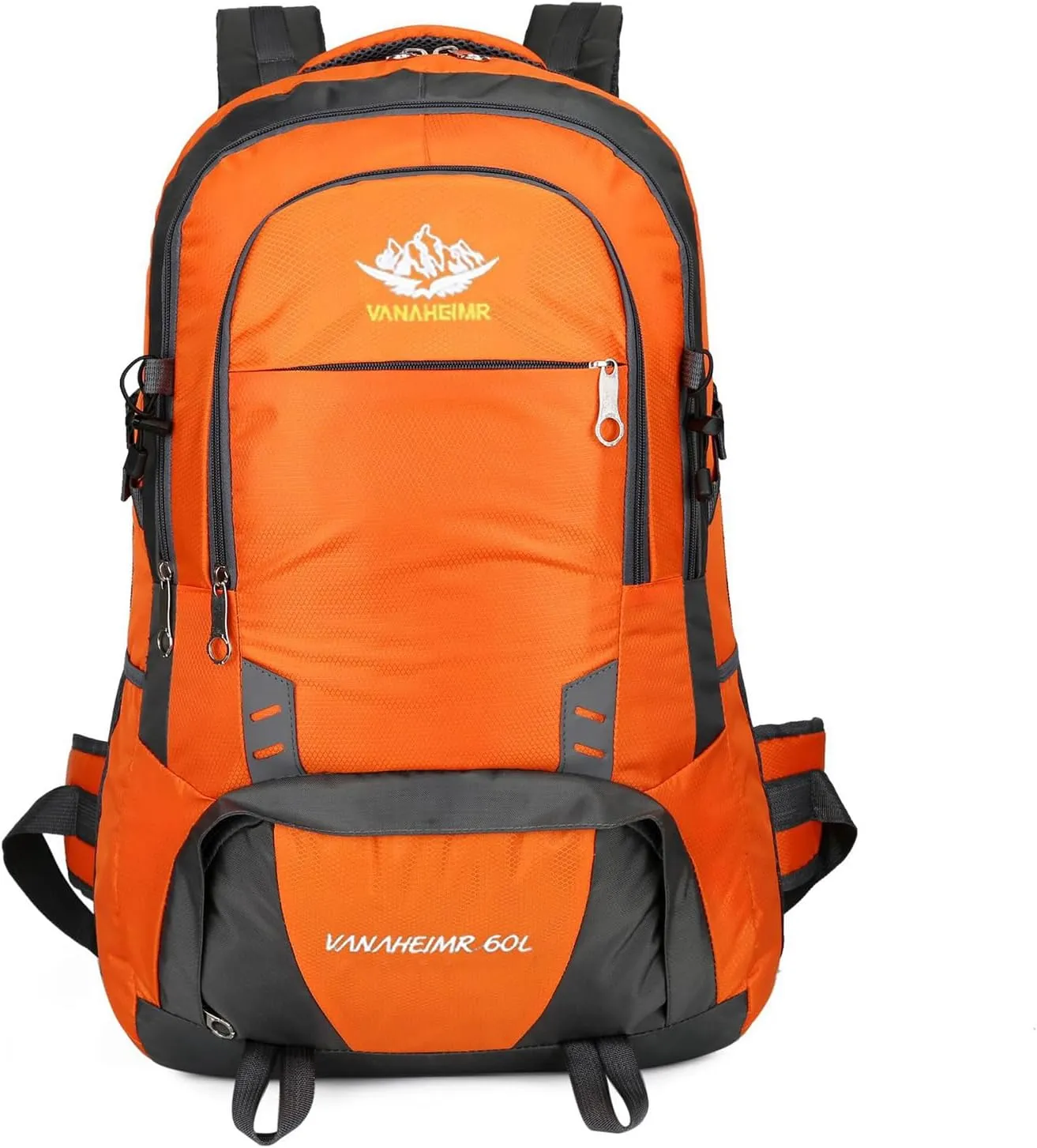 PORRASSO Hiking Backpack 60L Trekking Rucksack Waterproof Daypack Durable Backpack for Women Men Camping Climbing Travel Outdoor Sports Orange