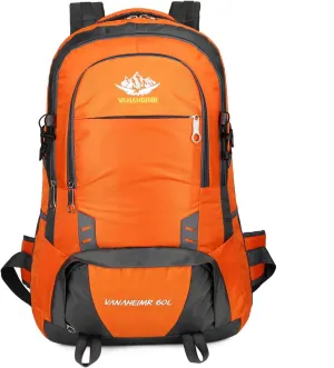 PORRASSO Hiking Backpack 60L Trekking Rucksack Waterproof Daypack Durable Backpack for Women Men Camping Climbing Travel Outdoor Sports Orange