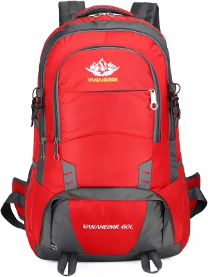 PORRASSO Hiking Backpack 60L Trekking Rucksack Waterproof Daypack Durable Backpack for Women Men Camping Climbing Travel Outdoor Sports Red