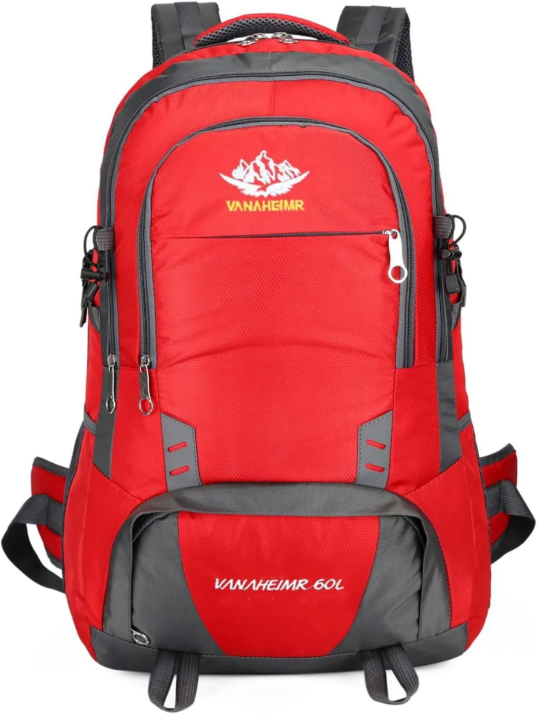 PORRASSO Hiking Backpack 60L Trekking Rucksack Waterproof Daypack Durable Backpack for Women Men Camping Climbing Travel Outdoor Sports Red