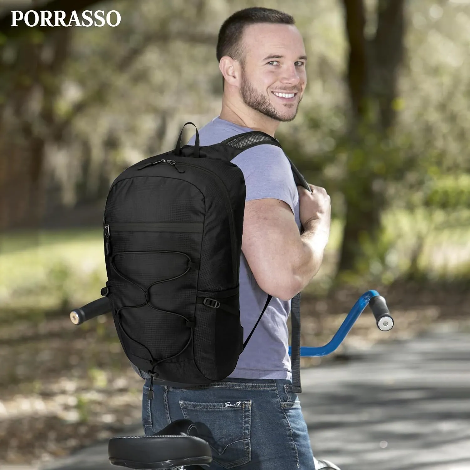 PORRASSO Hiking Backpack Foldable Daypack 19L Waterproof Rucksack Lightweight Backpack for Women Men Camping Trekking Cycling Climbing Outdoor Sports Black