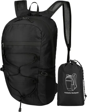 PORRASSO Hiking Backpack Foldable Daypack 19L Waterproof Rucksack Lightweight Backpack for Women Men Camping Trekking Cycling Climbing Outdoor Sports Black