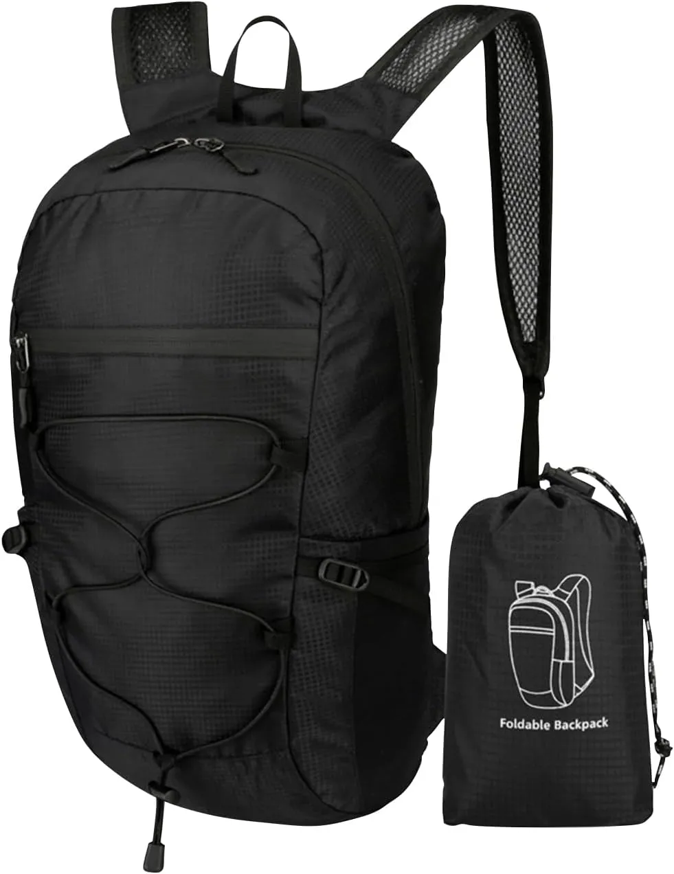PORRASSO Hiking Backpack Foldable Daypack 19L Waterproof Rucksack Lightweight Backpack for Women Men Camping Trekking Cycling Climbing Outdoor Sports Black