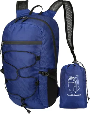 PORRASSO Hiking Backpack Foldable Daypack 19L Waterproof Rucksack Lightweight Backpack for Women Men Camping Trekking Cycling Climbing Outdoor Sports Blue