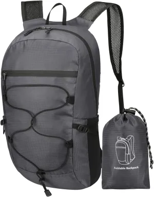 PORRASSO Hiking Backpack Foldable Daypack 19L Waterproof Rucksack Lightweight Backpack for Women Men Camping Trekking Cycling Climbing Outdoor Sports Dark Grey