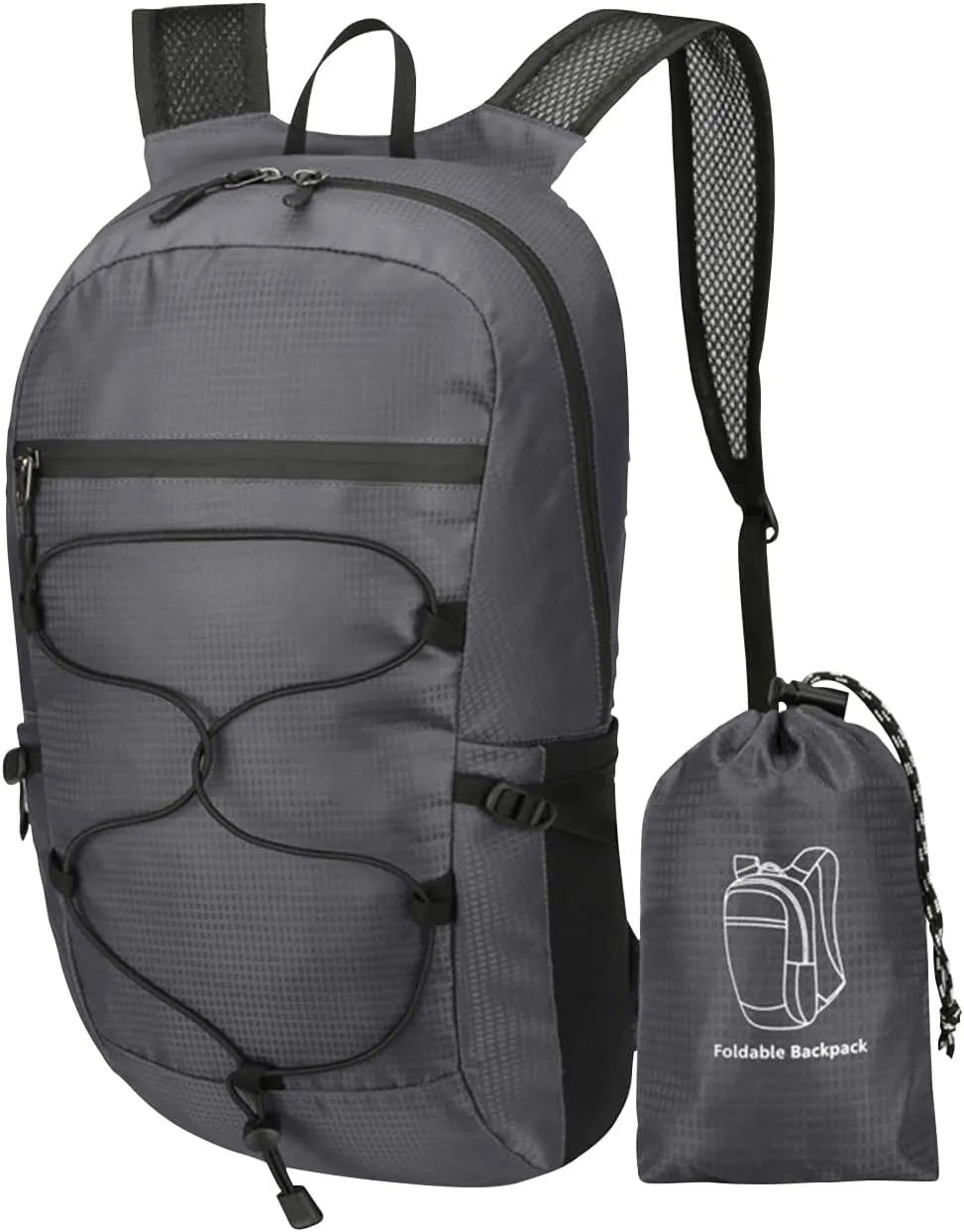 PORRASSO Hiking Backpack Foldable Daypack 19L Waterproof Rucksack Lightweight Backpack for Women Men Camping Trekking Cycling Climbing Outdoor Sports Dark Grey