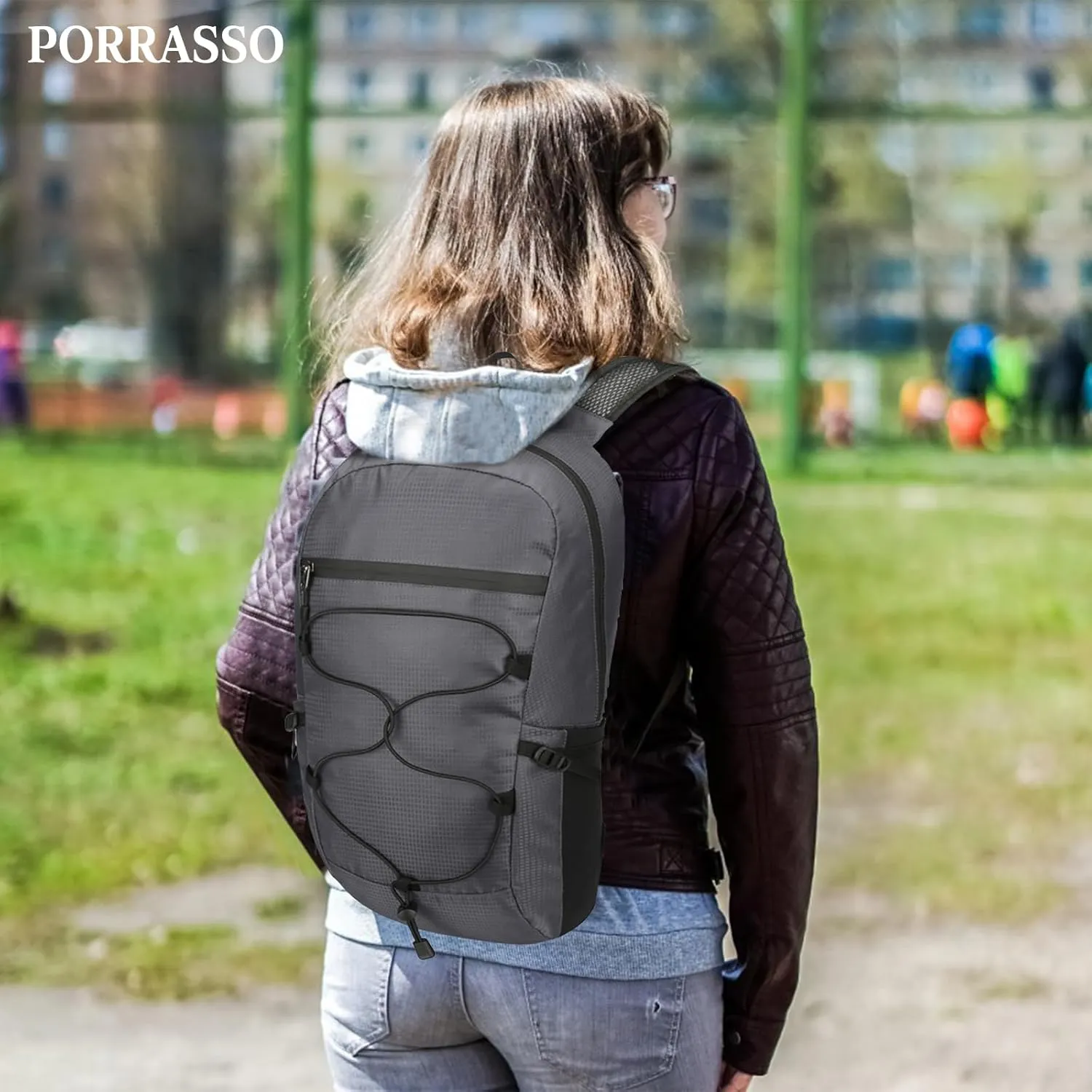 PORRASSO Hiking Backpack Foldable Daypack 19L Waterproof Rucksack Lightweight Backpack for Women Men Camping Trekking Cycling Climbing Outdoor Sports Dark Grey