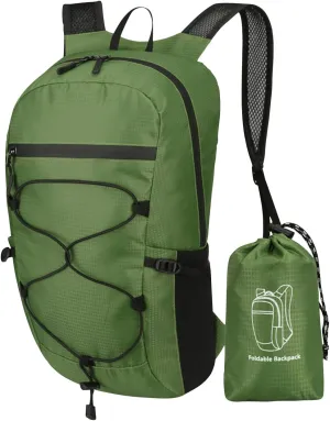 PORRASSO Hiking Backpack Foldable Daypack 19L Waterproof Rucksack Lightweight Backpack for Women Men Camping Trekking Cycling Climbing Outdoor Sports Green