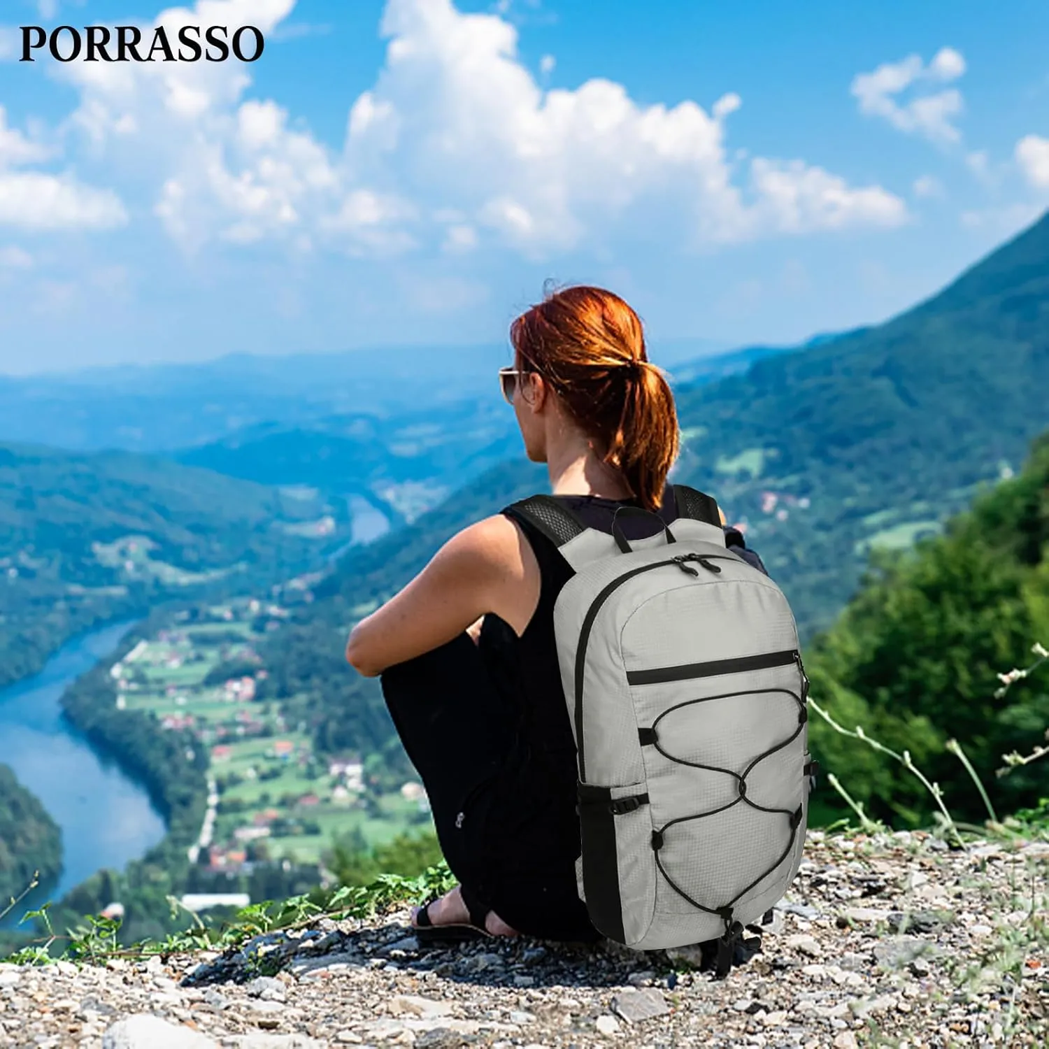 PORRASSO Hiking Backpack Foldable Daypack 19L Waterproof Rucksack Lightweight Backpack for Women Men Camping Trekking Cycling Climbing Outdoor Sports Light Grey