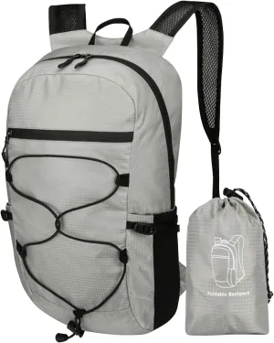 PORRASSO Hiking Backpack Foldable Daypack 19L Waterproof Rucksack Lightweight Backpack for Women Men Camping Trekking Cycling Climbing Outdoor Sports Light Grey