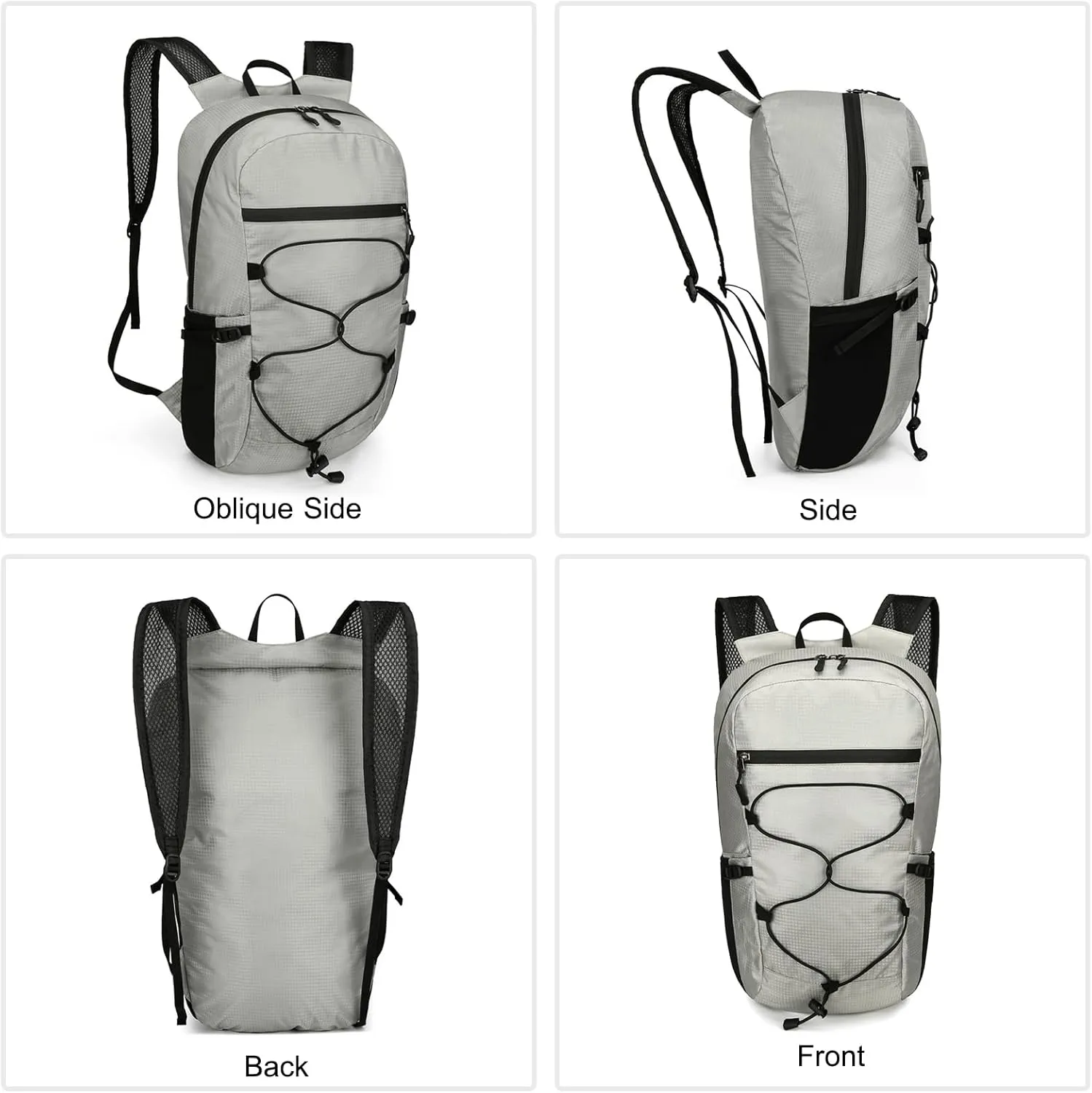 PORRASSO Hiking Backpack Foldable Daypack 19L Waterproof Rucksack Lightweight Backpack for Women Men Camping Trekking Cycling Climbing Outdoor Sports Light Grey