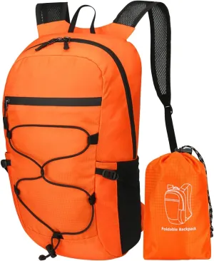 PORRASSO Hiking Backpack Foldable Daypack 19L Waterproof Rucksack Lightweight Backpack for Women Men Camping Trekking Cycling Climbing Outdoor Sports Orange