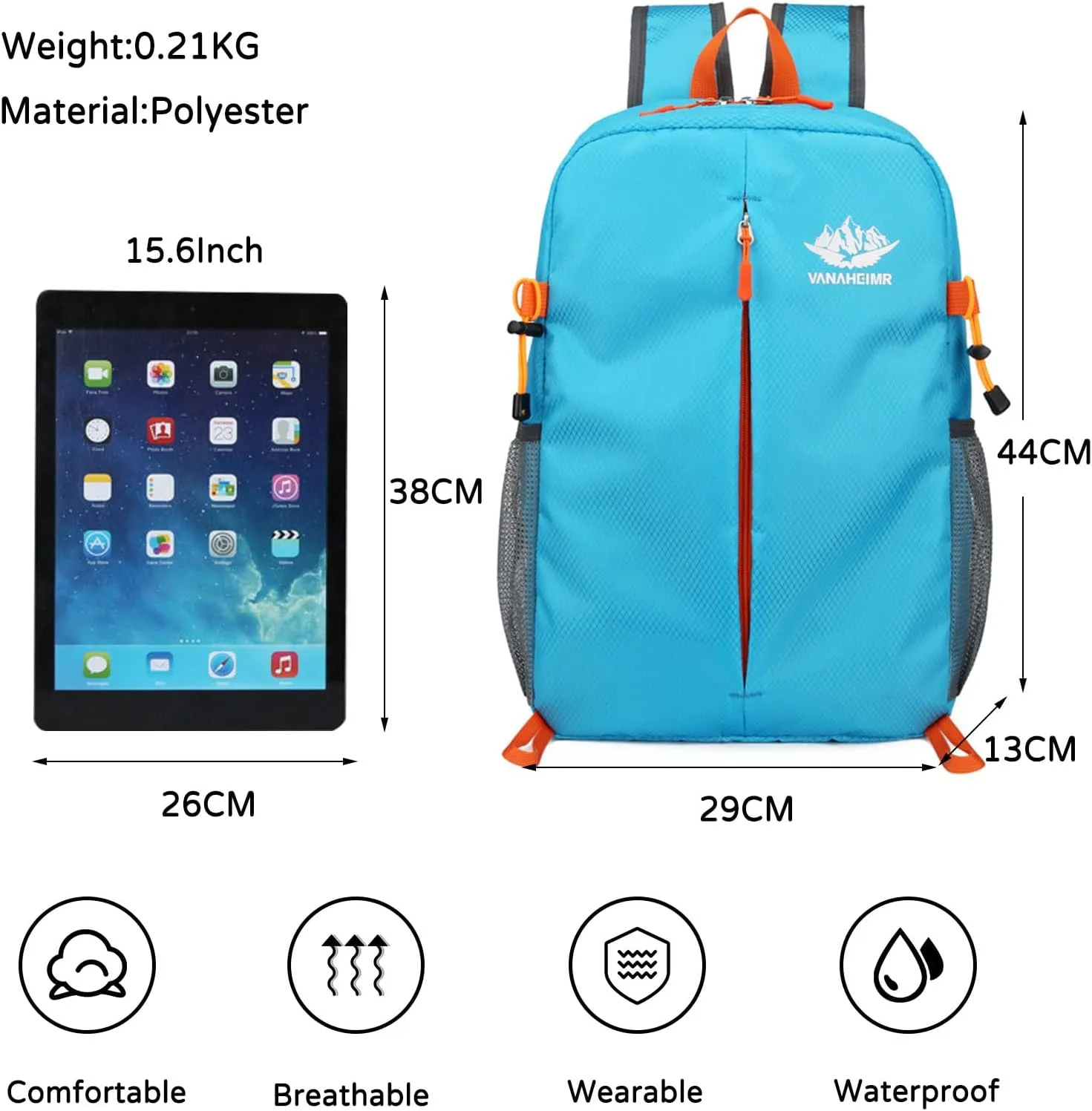 PORRASSO Hiking Backpack Foldable Daypack 20L Rucksack Lightweight Waterproof Backpack for Women Men Camping Trekking Cycling Climbing Outdoor Sports Blue B
