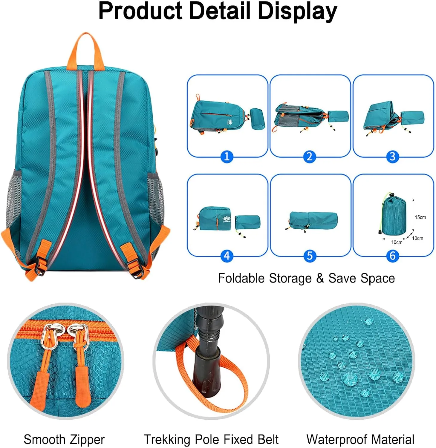PORRASSO Hiking Backpack Foldable Daypack 20L Rucksack Lightweight Waterproof Backpack for Women Men Camping Trekking Cycling Climbing Outdoor Sports Blue B
