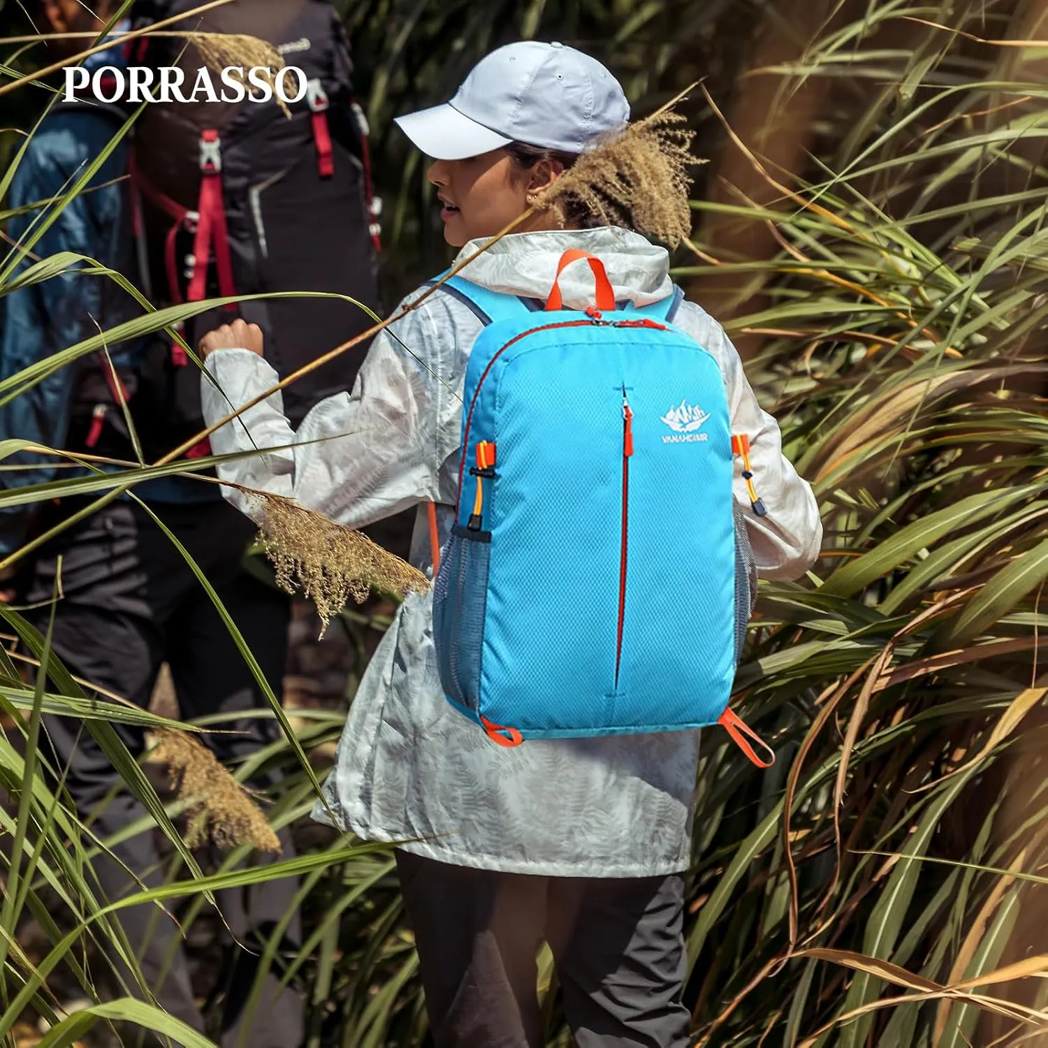 PORRASSO Hiking Backpack Foldable Daypack 20L Rucksack Lightweight Waterproof Backpack for Women Men Camping Trekking Cycling Climbing Outdoor Sports Blue B
