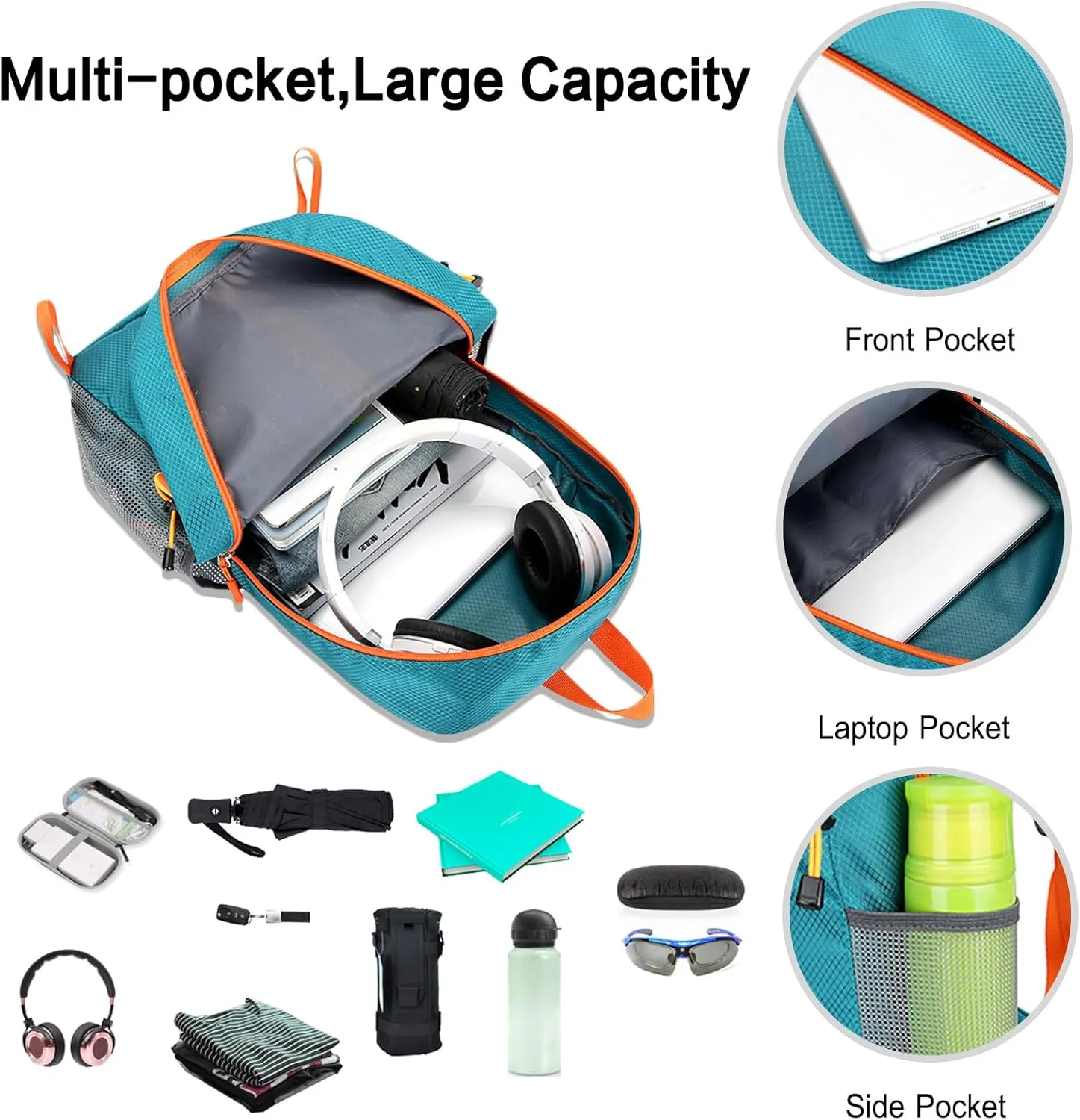 PORRASSO Hiking Backpack Foldable Daypack 20L Rucksack Lightweight Waterproof Backpack for Women Men Camping Trekking Cycling Climbing Outdoor Sports Blue B