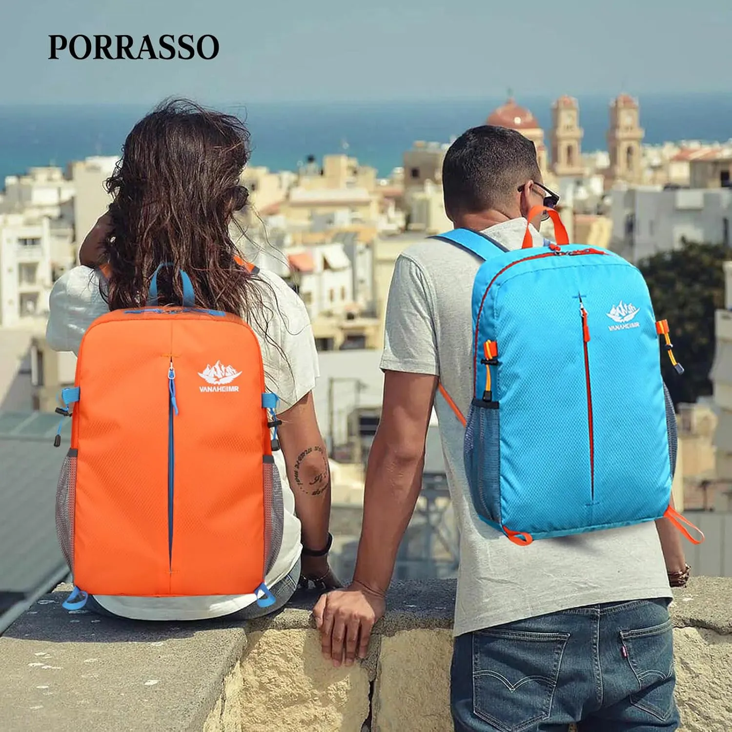 PORRASSO Hiking Backpack Foldable Daypack 20L Rucksack Lightweight Waterproof Backpack for Women Men Camping Trekking Cycling Climbing Outdoor Sports Orange