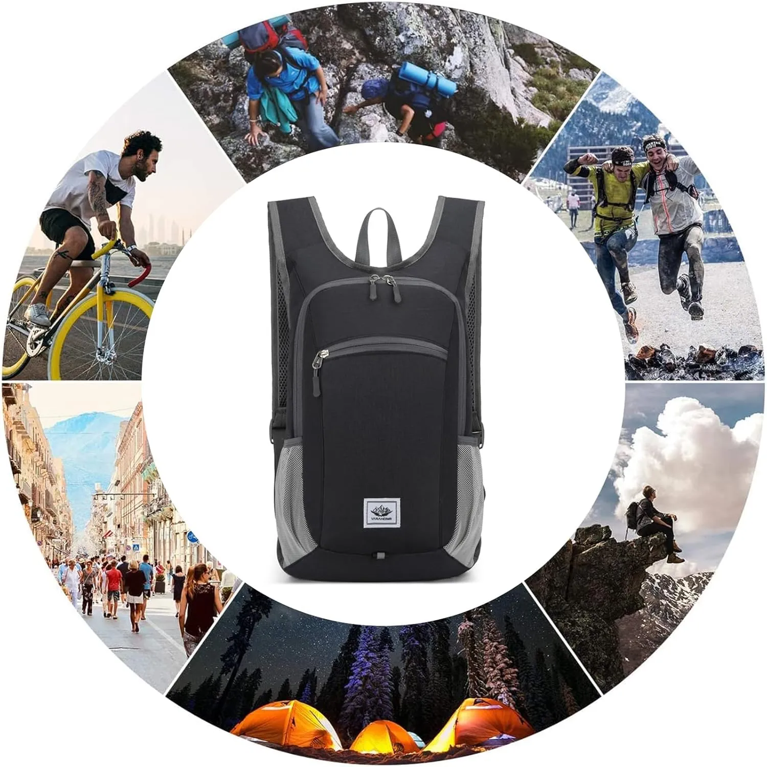 PORRASSO Hiking Backpack Foldable Waterproof Daypack 19L Rucksack Lightweight Backpack for Women Men Camping Trekking Cycling Climbing Outdoor Sports Black