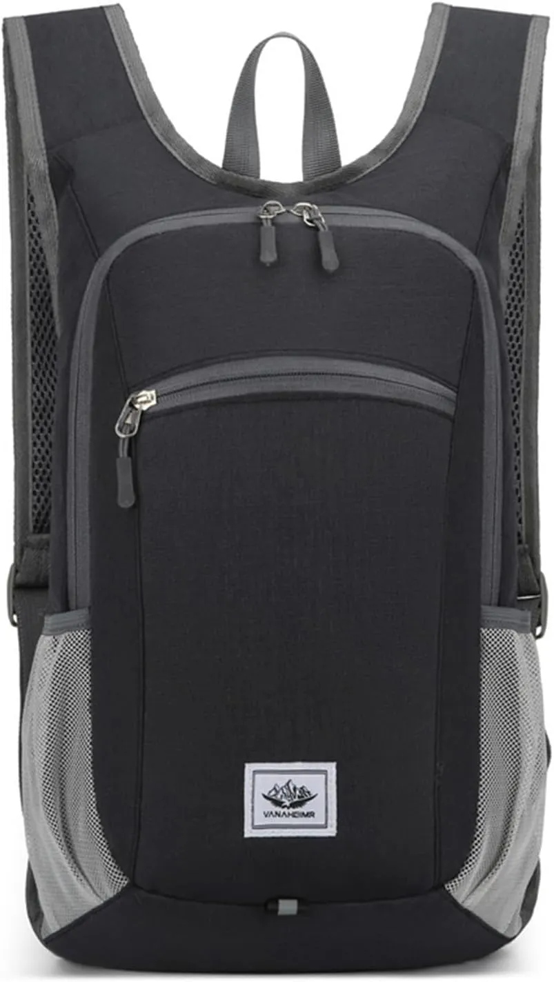 PORRASSO Hiking Backpack Foldable Waterproof Daypack 19L Rucksack Lightweight Backpack for Women Men Camping Trekking Cycling Climbing Outdoor Sports Black