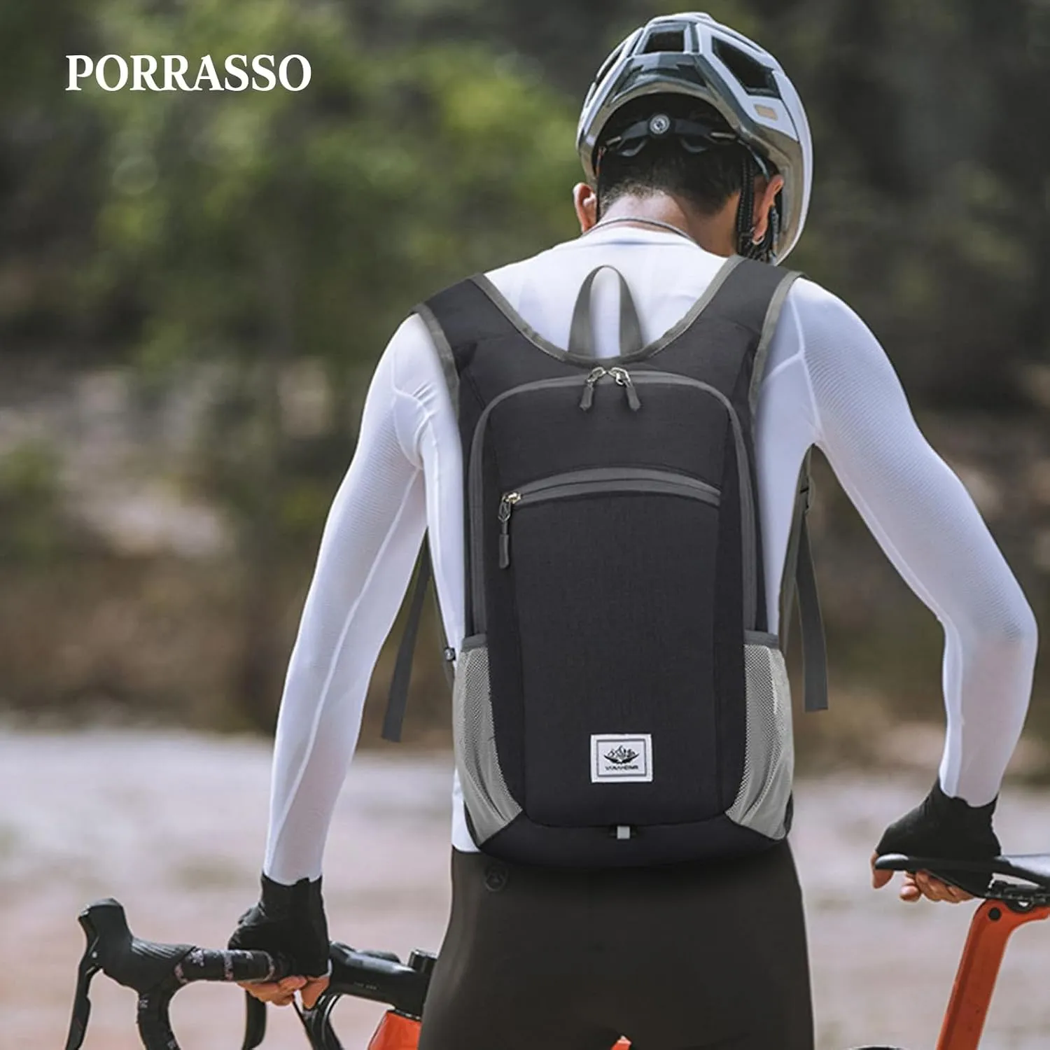 PORRASSO Hiking Backpack Foldable Waterproof Daypack 19L Rucksack Lightweight Backpack for Women Men Camping Trekking Cycling Climbing Outdoor Sports Black