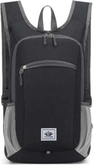 PORRASSO Hiking Backpack Foldable Waterproof Daypack 19L Rucksack Lightweight Backpack for Women Men Camping Trekking Cycling Climbing Outdoor Sports Black