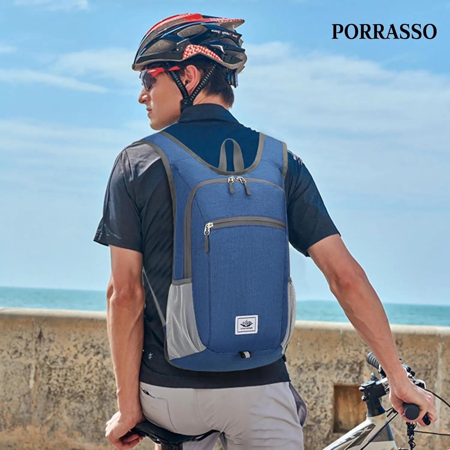 PORRASSO Hiking Backpack Foldable Waterproof Daypack 19L Rucksack Lightweight Backpack for Women Men Camping Trekking Cycling Climbing Outdoor Sports Blue A
