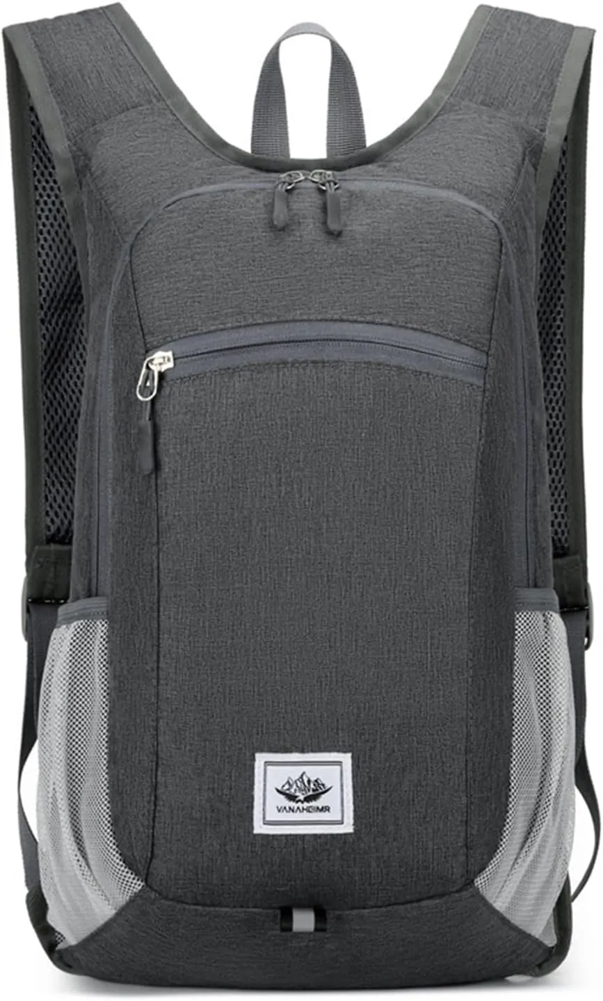 PORRASSO Hiking Backpack Foldable Waterproof Daypack 19L Rucksack Lightweight Backpack for Women Men Camping Trekking Cycling Climbing Outdoor Sports Dark Grey