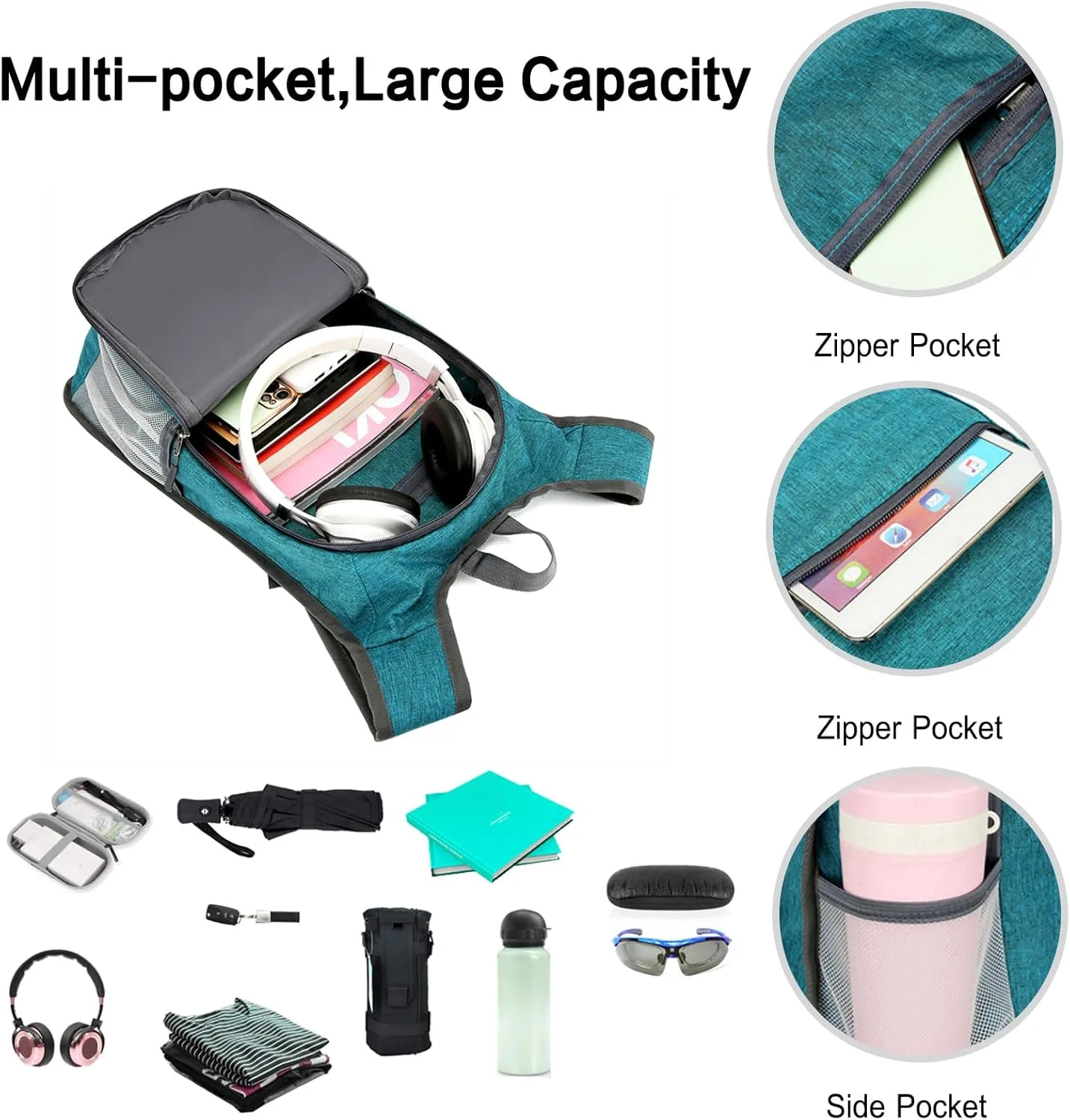 PORRASSO Hiking Backpack Foldable Waterproof Daypack 19L Rucksack Lightweight Backpack for Women Men Camping Trekking Cycling Climbing Outdoor Sports Dark Grey