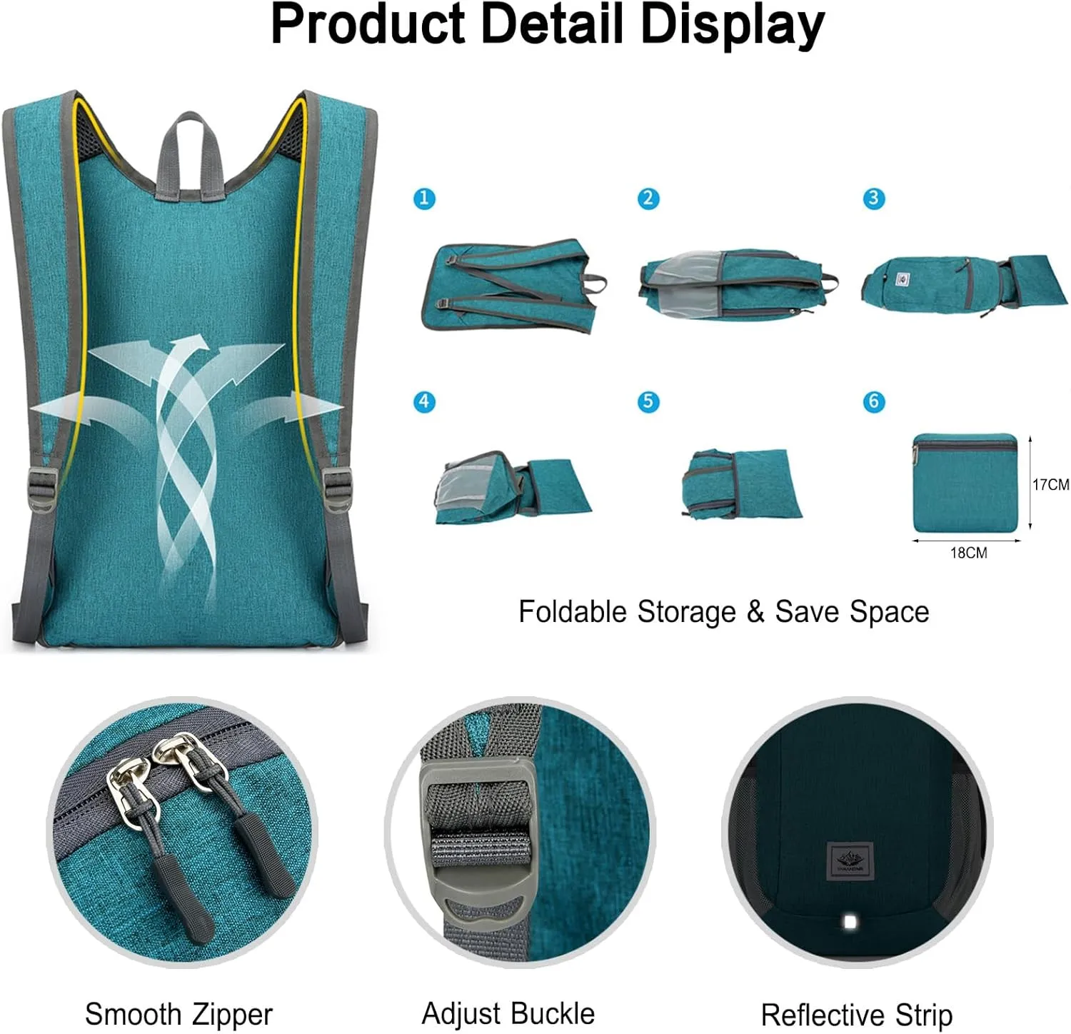 PORRASSO Hiking Backpack Foldable Waterproof Daypack 19L Rucksack Lightweight Backpack for Women Men Camping Trekking Cycling Climbing Outdoor Sports Dark Grey