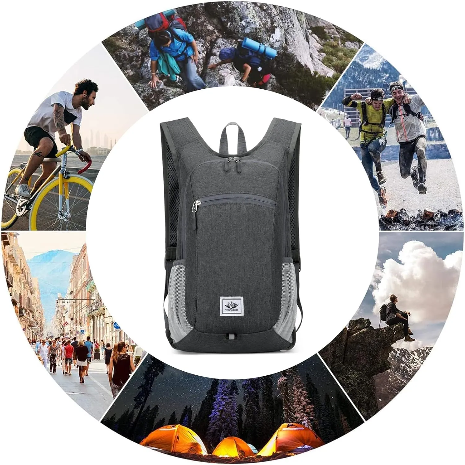 PORRASSO Hiking Backpack Foldable Waterproof Daypack 19L Rucksack Lightweight Backpack for Women Men Camping Trekking Cycling Climbing Outdoor Sports Dark Grey
