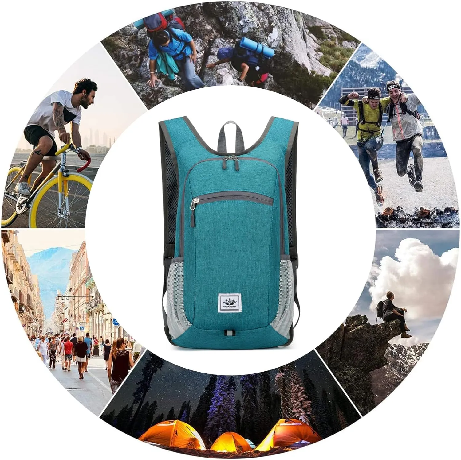 PORRASSO Hiking Backpack Foldable Waterproof Daypack 19L Rucksack Lightweight Backpack for Women Men Camping Trekking Cycling Climbing Outdoor Sports Green
