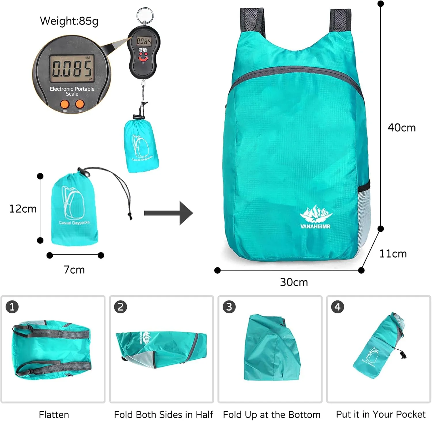 PORRASSO Hiking Backpack Lightweight Waterproof Daypack 20L Foldable Rucksack Backpack for Women Men Camping Trekking Cycling Climbing Outdoor Sports Blue C