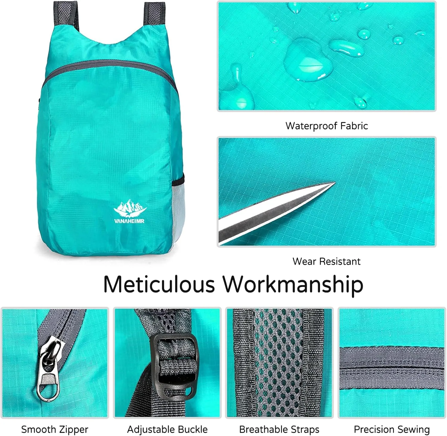 PORRASSO Hiking Backpack Lightweight Waterproof Daypack 20L Foldable Rucksack Backpack for Women Men Camping Trekking Cycling Climbing Outdoor Sports Blue C