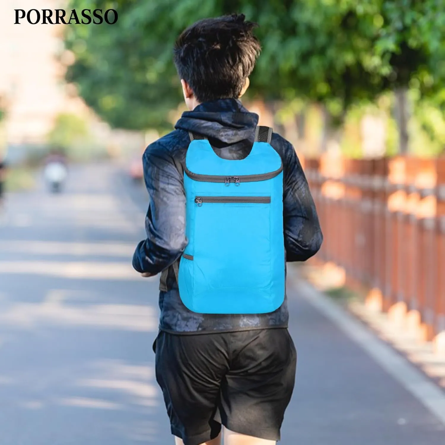 PORRASSO Hiking Backpack Lightweight Waterproof Daypack Foldable Rucksack Backpack for Women Men Camping Trekking Cycling Climbing Outdoor Sports Sky Blue