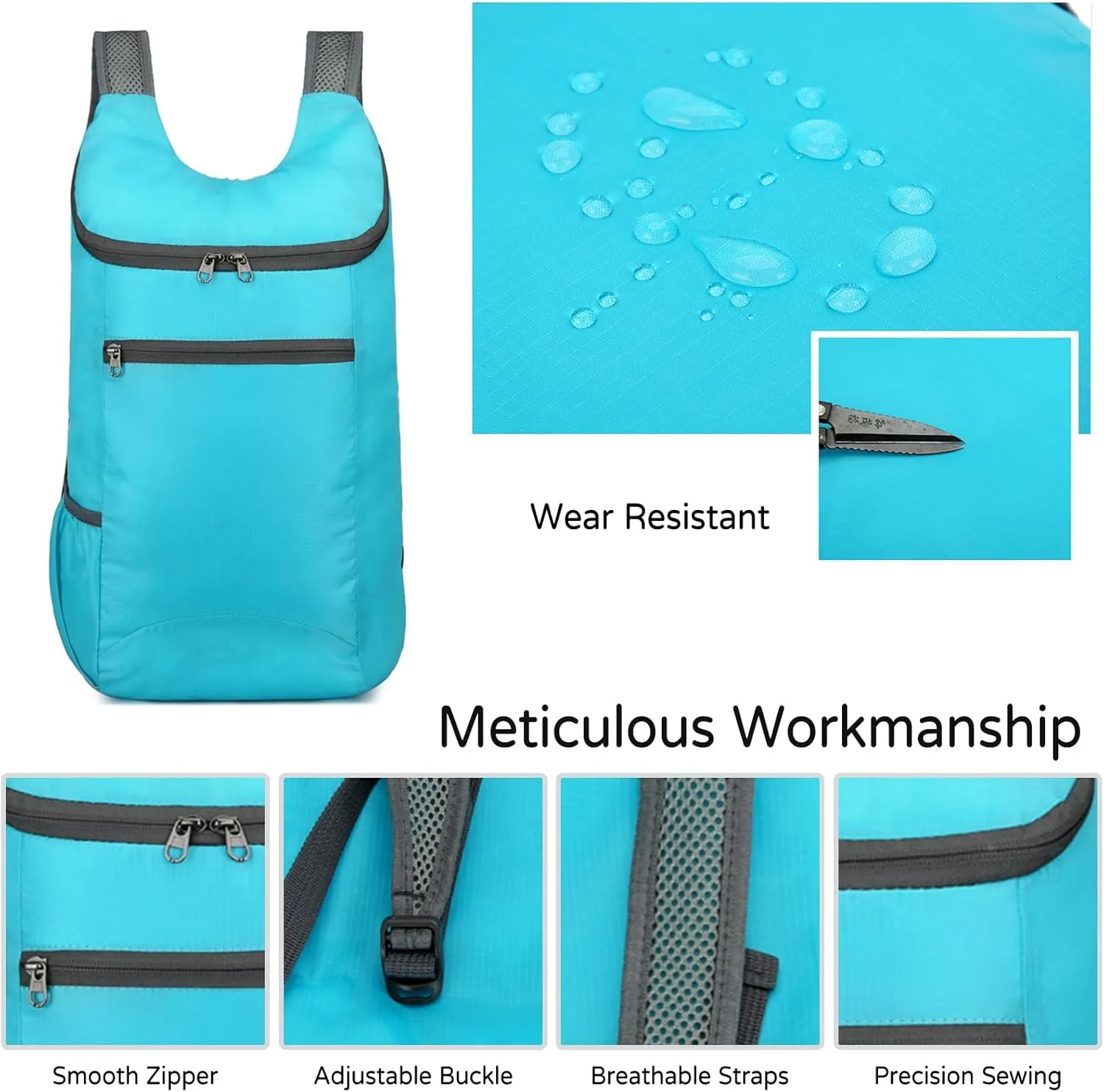 PORRASSO Hiking Backpack Lightweight Waterproof Daypack Foldable Rucksack Backpack for Women Men Camping Trekking Cycling Climbing Outdoor Sports Sky Blue