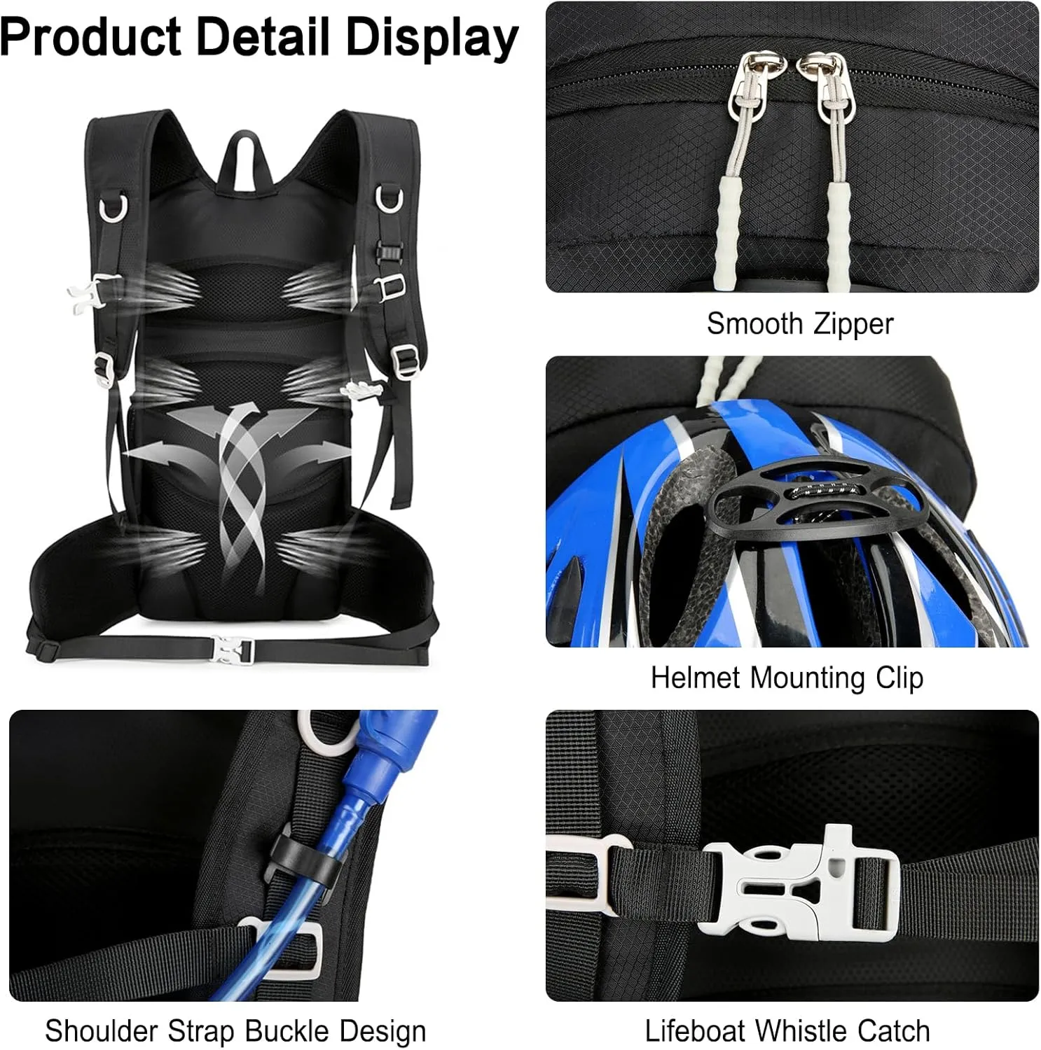 PORRASSO Hiking Backpack Waterproof Daypack 18L Rucksack Lightweight Backpack for Women Men Trekking Cycling Climbing Outdoor Sports Black