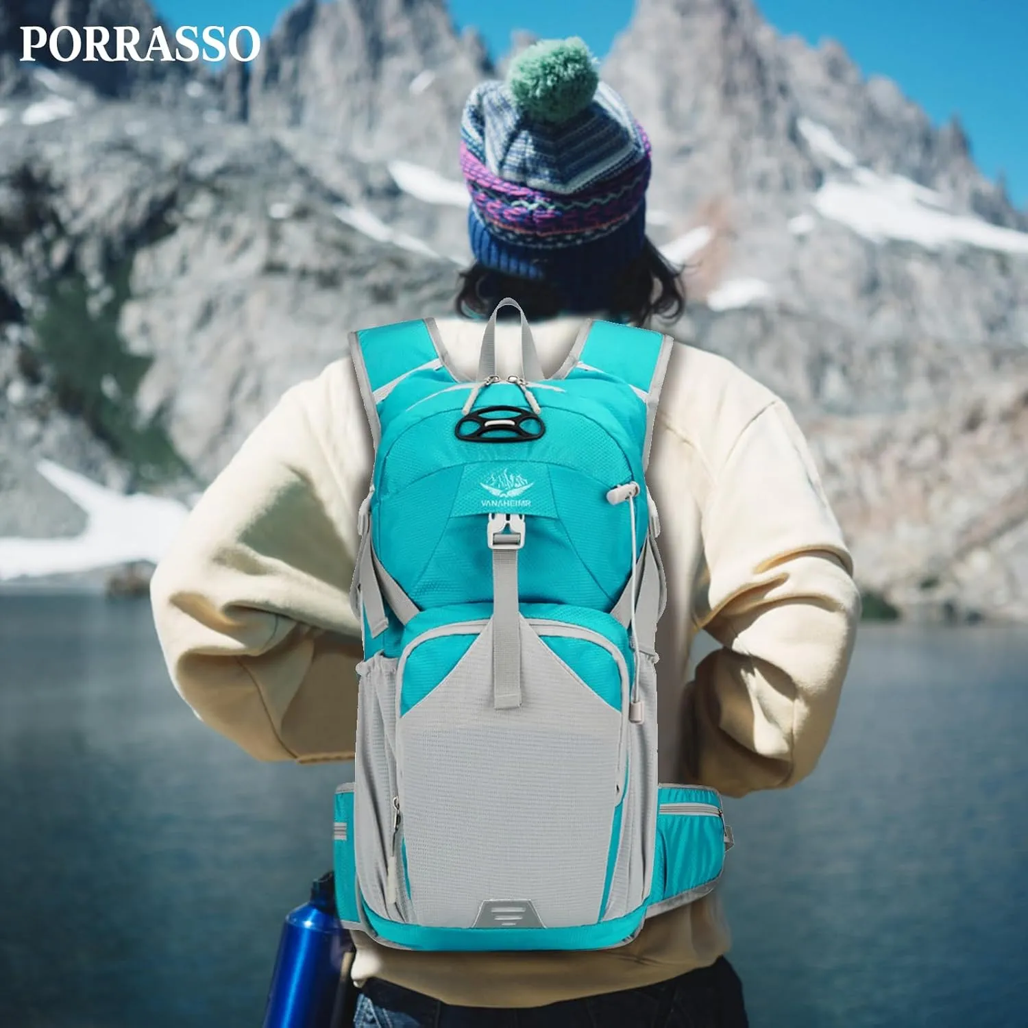 PORRASSO Hiking Backpack Waterproof Daypack 18L Rucksack Lightweight Backpack for Women Men Trekking Cycling Climbing Outdoor Sports Green