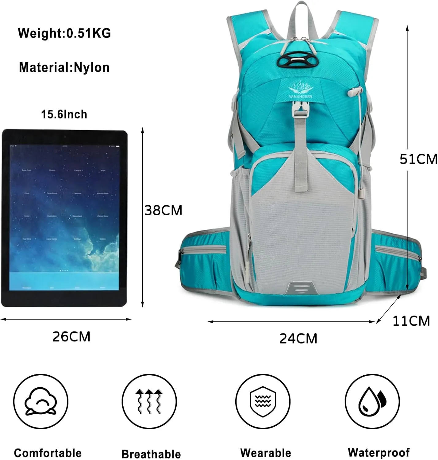 PORRASSO Hiking Backpack Waterproof Daypack 18L Rucksack Lightweight Backpack for Women Men Trekking Cycling Climbing Outdoor Sports Green