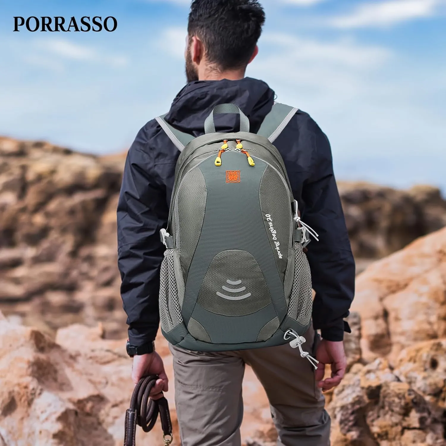 PORRASSO Hiking Backpack Waterproof Daypack 20L Rucksack Lightweight Backpack for Women Men Trekking Cycling Climbing Outdoor Sports Grey
