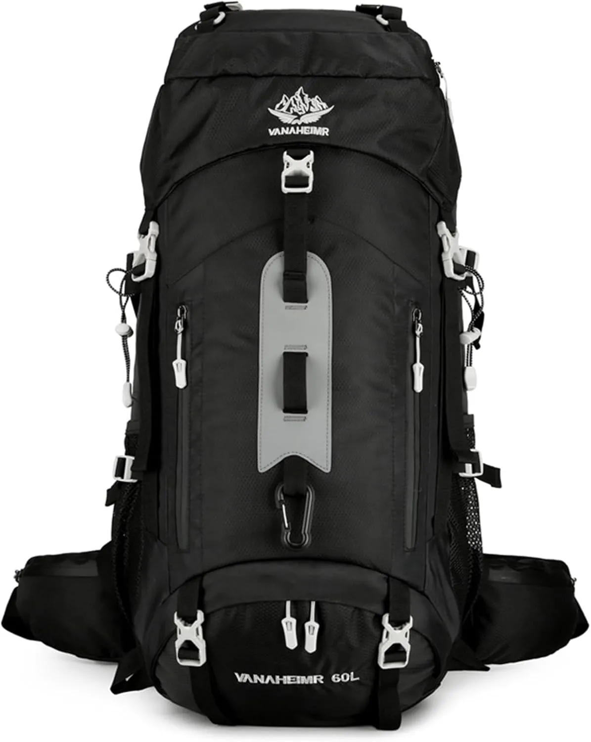 PORRASSO Hiking Backpack Waterproof Daypack 60L Rucksack with Rain Cover Lightweight Backpack for Travel Trekking Camping Climbing Outdoor Sports Black