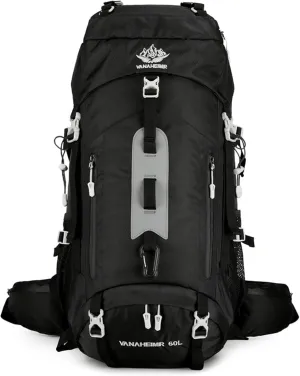 PORRASSO Hiking Backpack Waterproof Daypack 60L Rucksack with Rain Cover Lightweight Backpack for Travel Trekking Camping Climbing Outdoor Sports Black