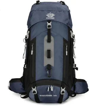 PORRASSO Hiking Backpack Waterproof Daypack 60L Rucksack with Rain Cover Lightweight Backpack for Travel Trekking Camping Climbing Outdoor Sports Dark Blue