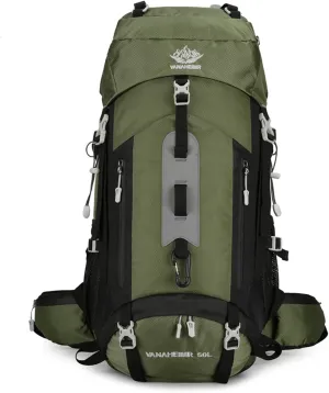PORRASSO Hiking Backpack Waterproof Daypack 60L Rucksack with Rain Cover Lightweight Backpack for Travel Trekking Camping Climbing Outdoor Sports Dark Green