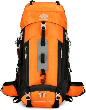 PORRASSO Hiking Backpack Waterproof Daypack 60L Rucksack with Rain Cover Lightweight Backpack for Travel Trekking Camping Climbing Outdoor Sports Orange