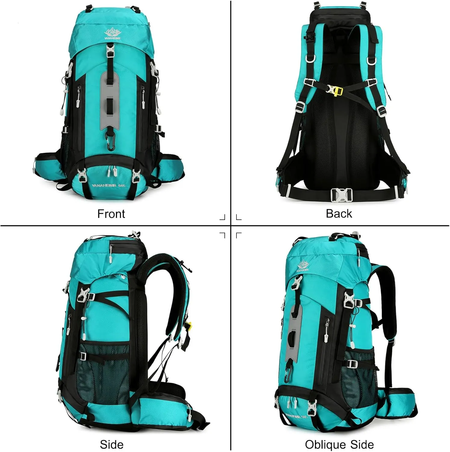 PORRASSO Hiking Backpack Waterproof Daypack 60L Rucksack with Rain Cover Lightweight Backpack for Travel Trekking Camping Climbing Outdoor Sports Sky Blue