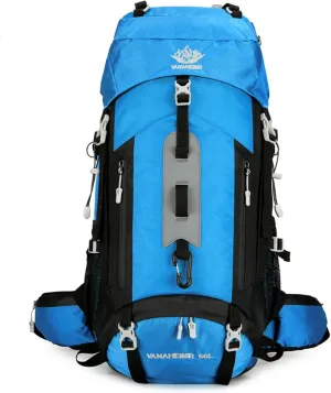 PORRASSO Hiking Backpack Waterproof Daypack 60L Rucksack with Rain Cover Lightweight Backpack for Travel Trekking Camping Climbing Outdoor Sports Sky Blue