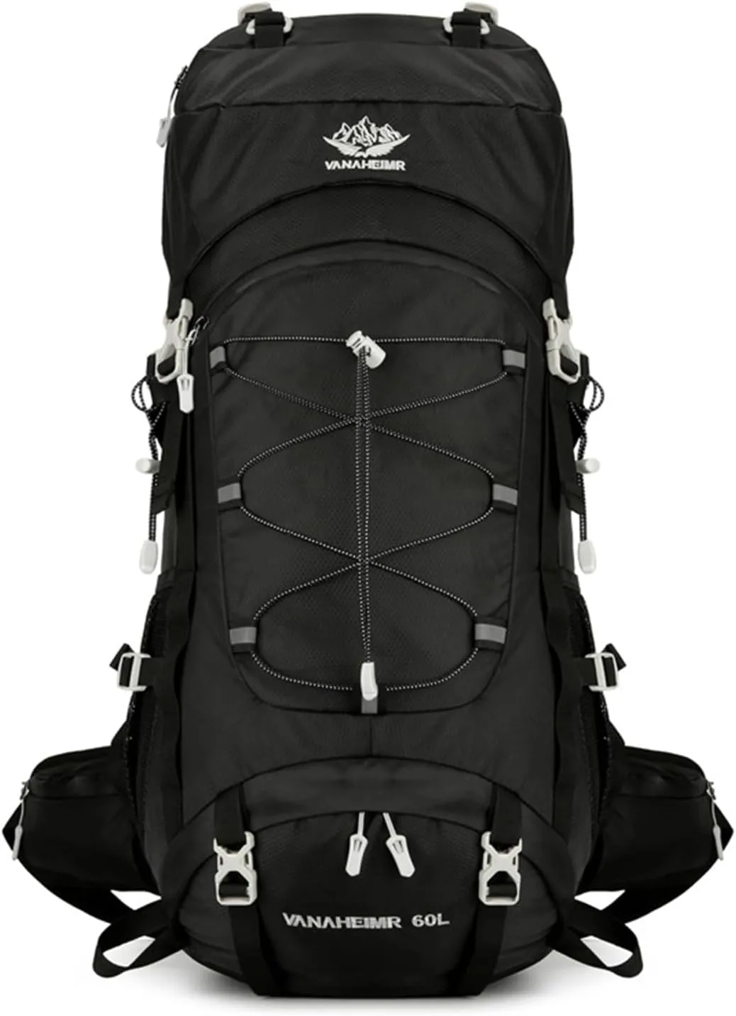 PORRASSO Hiking Backpack Waterproof Daypack with Rain Cover 60L Rucksack Lightweight Backpack for Travel Trekking Camping Climbing Outdoor Sports Black