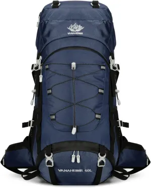 PORRASSO Hiking Backpack Waterproof Daypack with Rain Cover 60L Rucksack Lightweight Backpack for Travel Trekking Camping Climbing Outdoor Sports Dark Blue