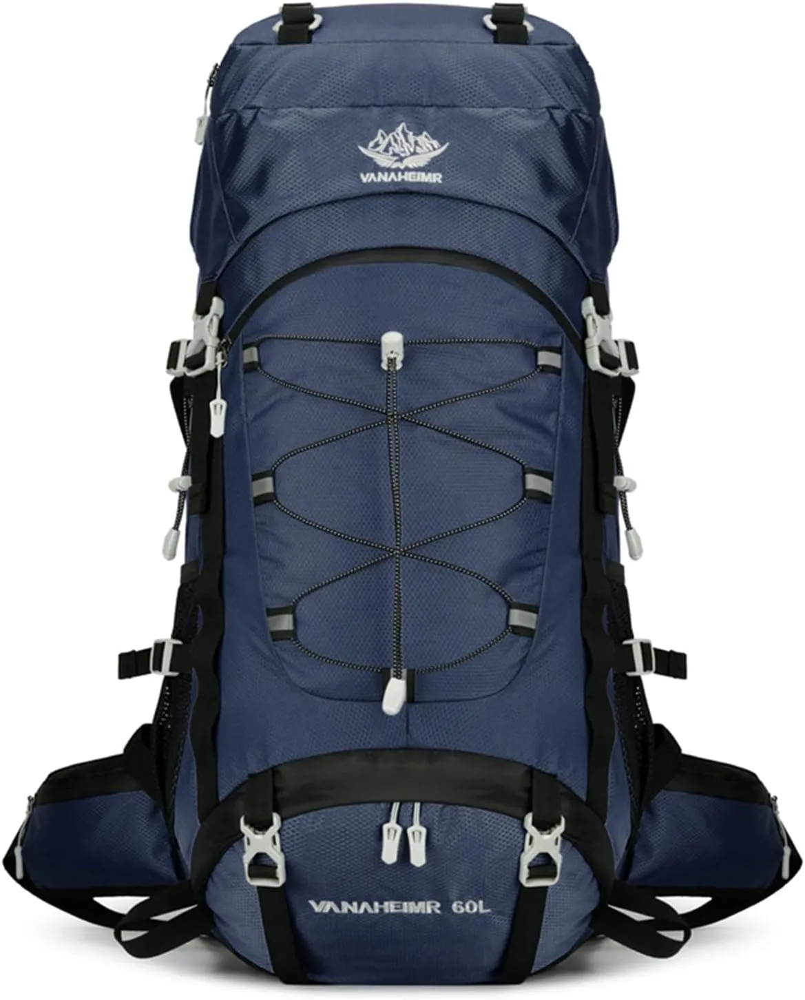 PORRASSO Hiking Backpack Waterproof Daypack with Rain Cover 60L Rucksack Lightweight Backpack for Travel Trekking Camping Climbing Outdoor Sports Dark Blue