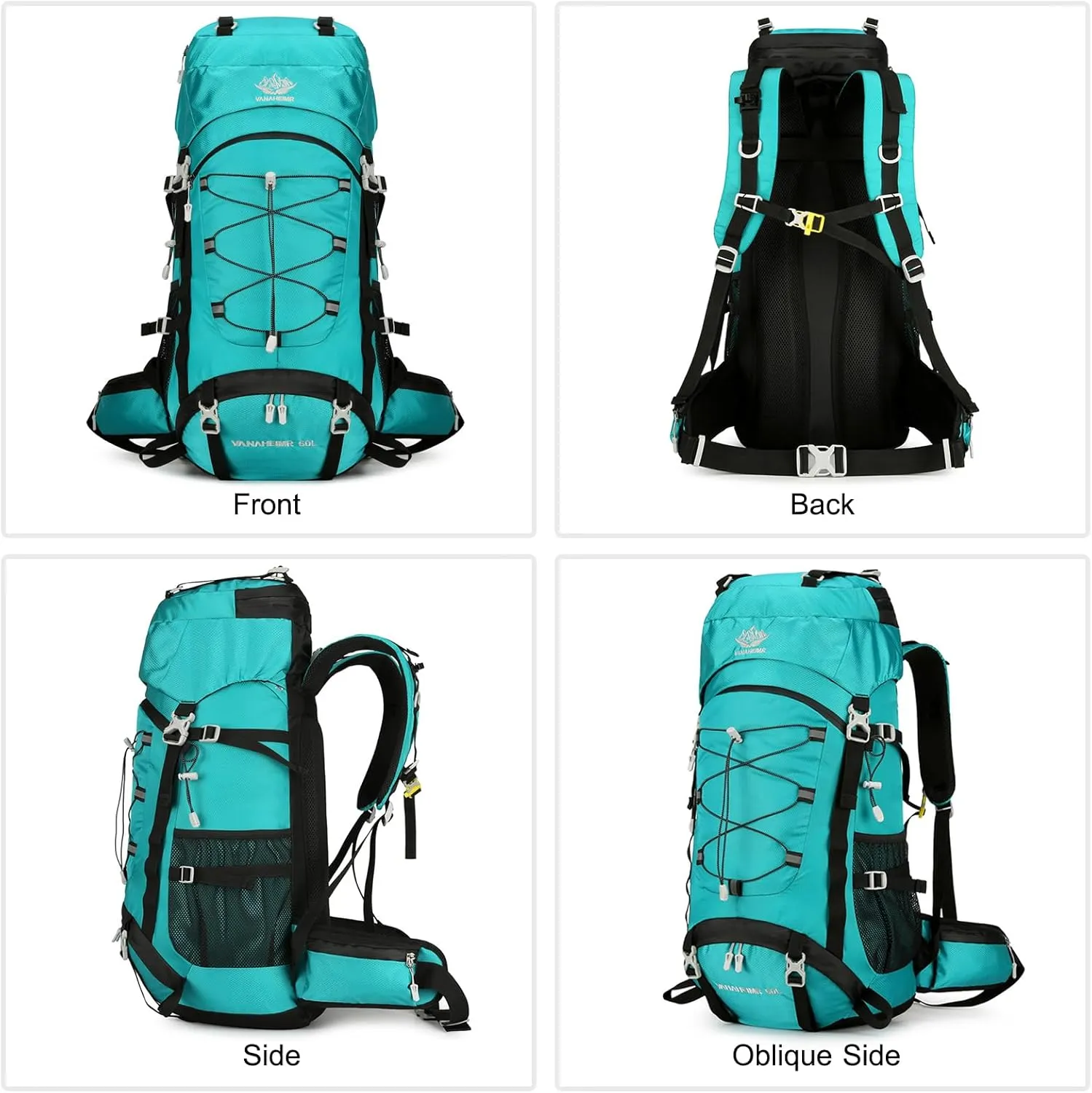 PORRASSO Hiking Backpack Waterproof Daypack with Rain Cover 60L Rucksack Lightweight Backpack for Travel Trekking Camping Climbing Outdoor Sports Dark Green
